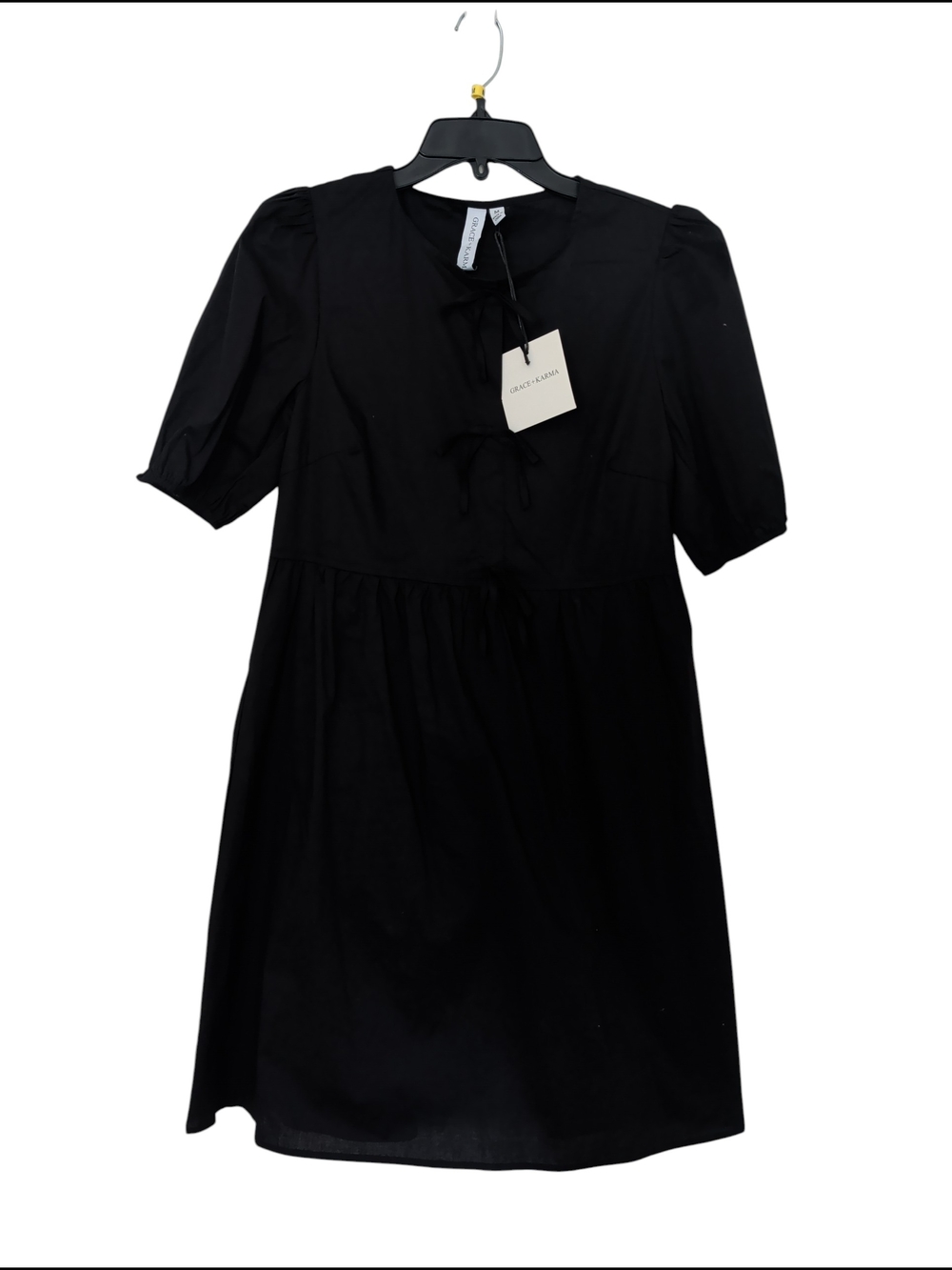 🌸 NWT GRACE & KARMA Black Tie-Front Short-Sleeve Dress MEDIUM